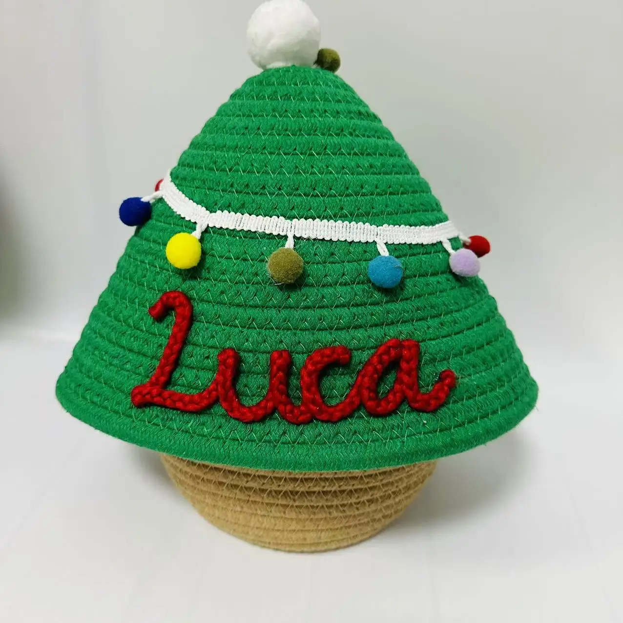 Immagine 5: Nome personalizzato per il nuovo stile 2024 Cestino portaoggetti per caramelle natalizie realizzato con decorazioni tessute fatte a mano con coperchio Ornamento per albero di Natale