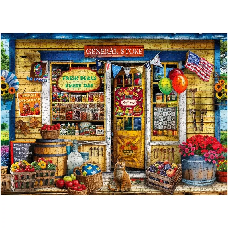 1000pcs Colorful Country Store Puzzle | Candy and Food Art Puzzle, Cardboard, Rectangle Shape, Suitable for Senior Skill Level