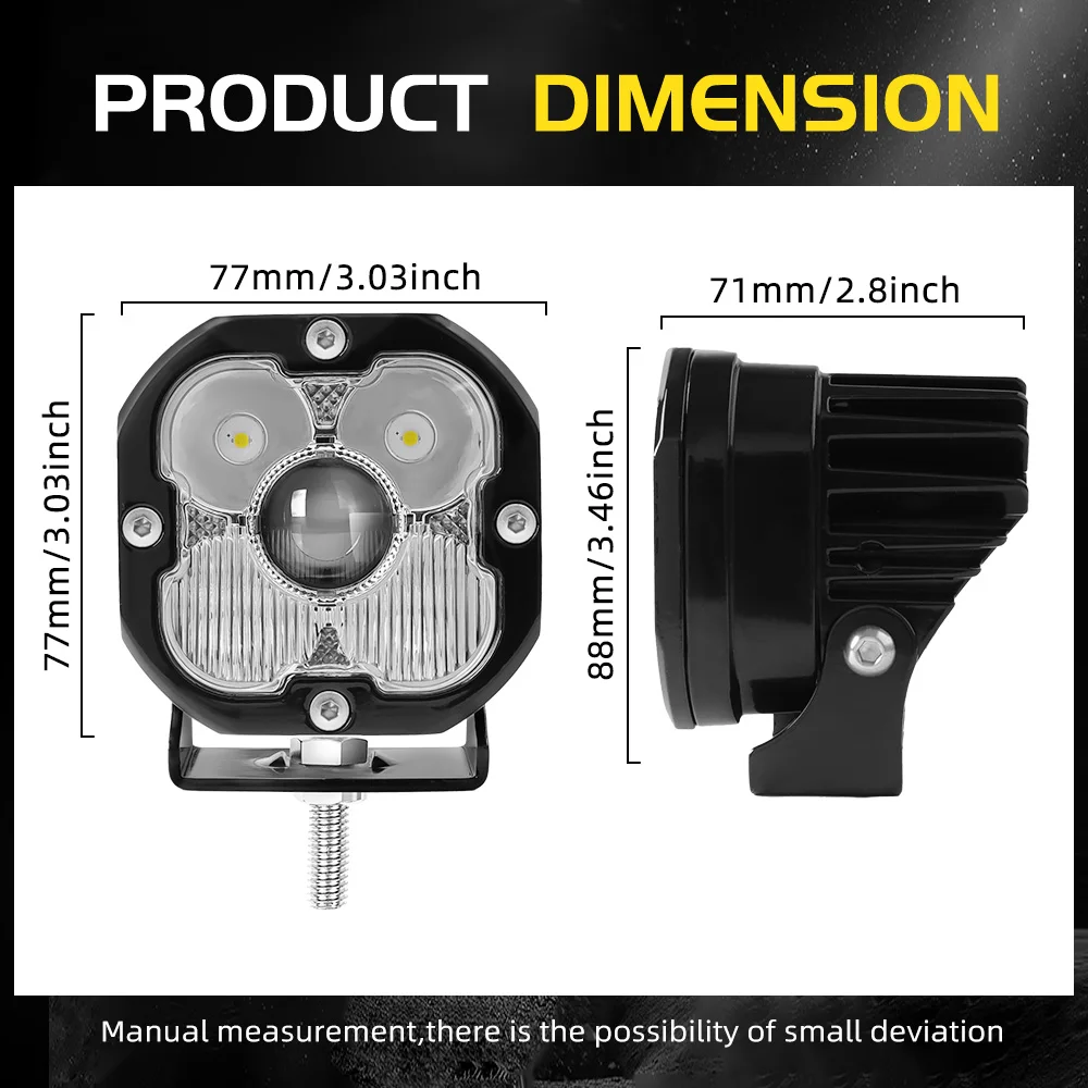 HAOLIDE 3INCH Motorcycle LED Driving Light Spot Flood Beams 6500K Work Light 3000K Fog Lamp  for off-road use Cars ATV 12V 24V