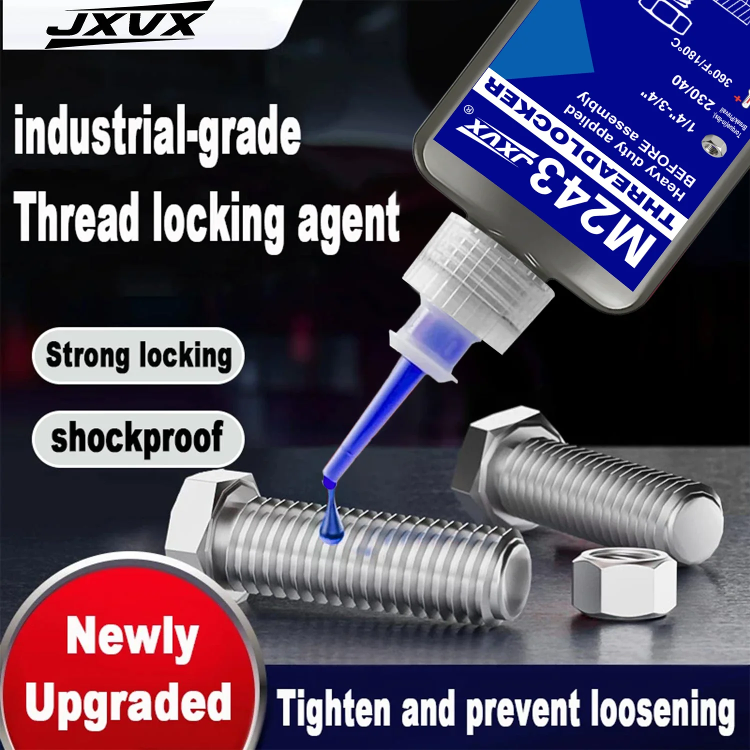 JXVX 10ml 6PCS Quick-Drying Threadlocker Anaerobic Adhesive Blue Medium Strength Industrial Thread Sealant Removable Impact-Resistant, Anti-Loosening, Anti-Slip,Suitable for All Metal Threaded Assemblies.