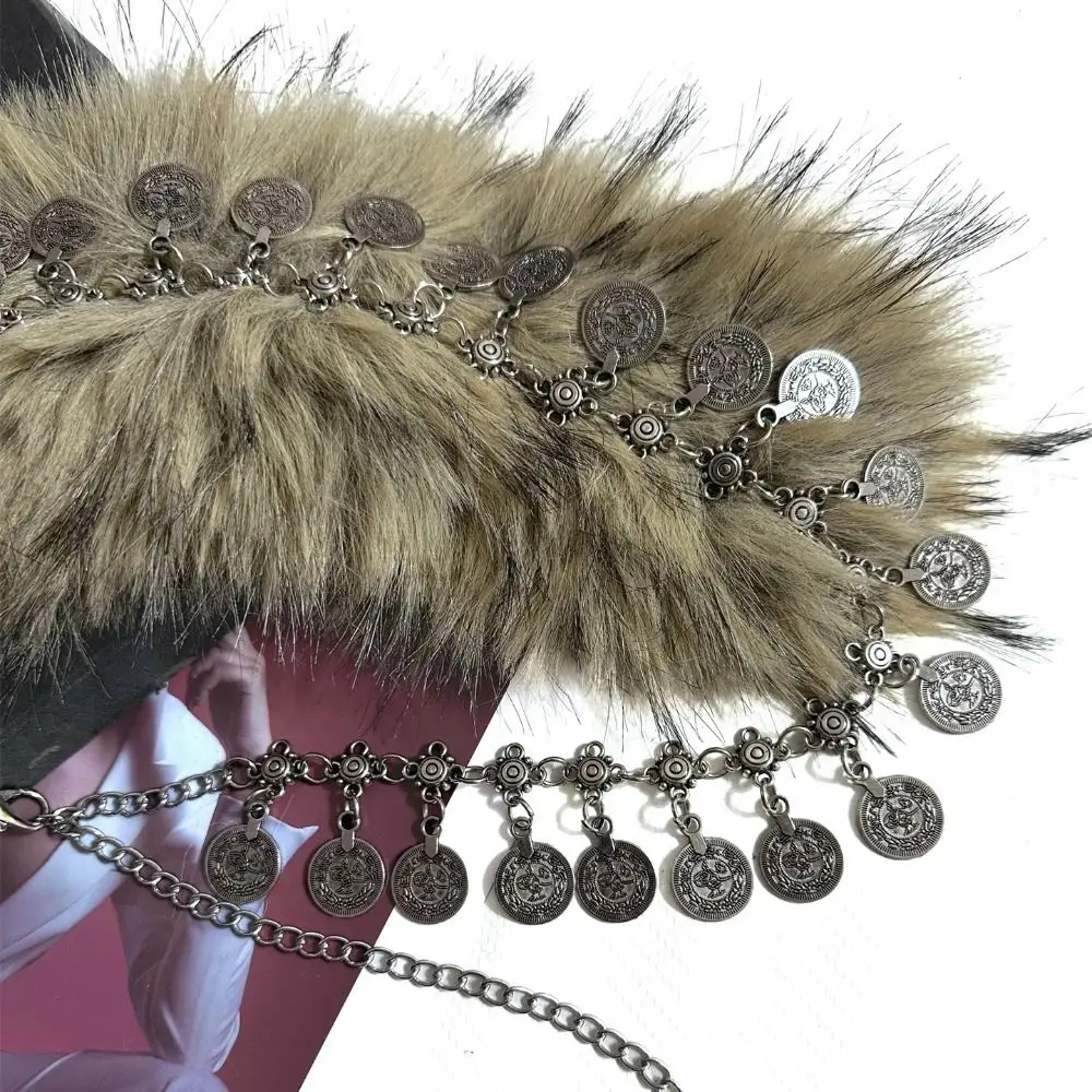 خمر العصرية تصميم فو الفراء أحزمة فتاة حار فاسق جولة عملة أحزمة وسط سلسلة معدنية Y2K شرابة الخصر سلسلة النساء الموضة