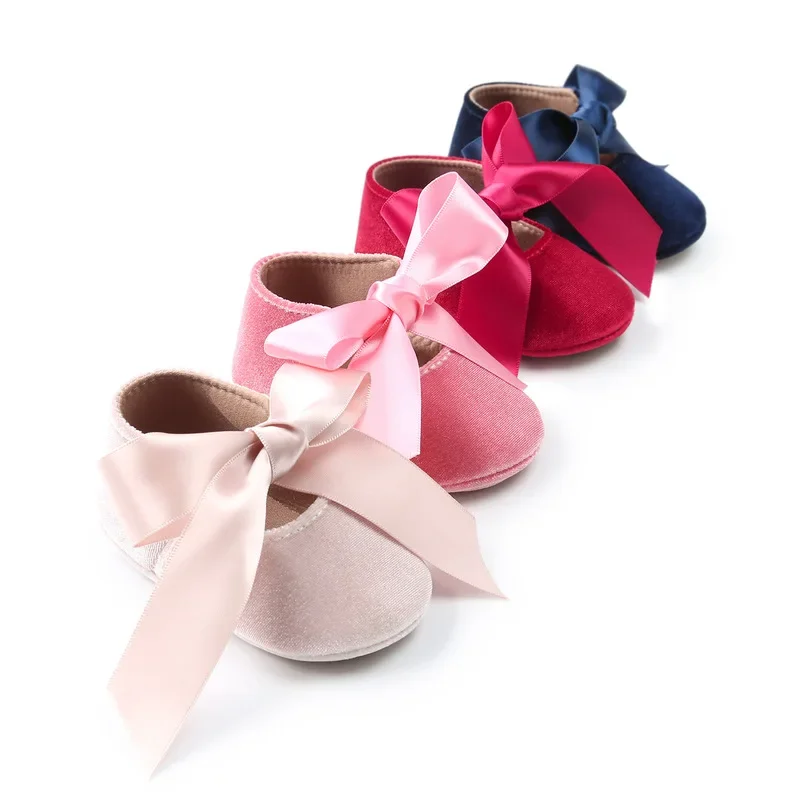 

Newborn Baby Girls Princess Bowknot Dress Shoes | Anti-slip Rubber Sole | Toddler Crib Moccasins