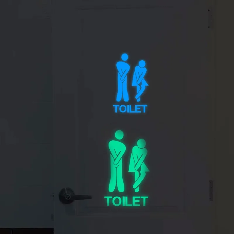 Funny Luminous Toilet Sticker Cartoon Glow in the Dark Bathroom Sticker Washroom Door Sign Sticker WC Wall DIY Indicator Label