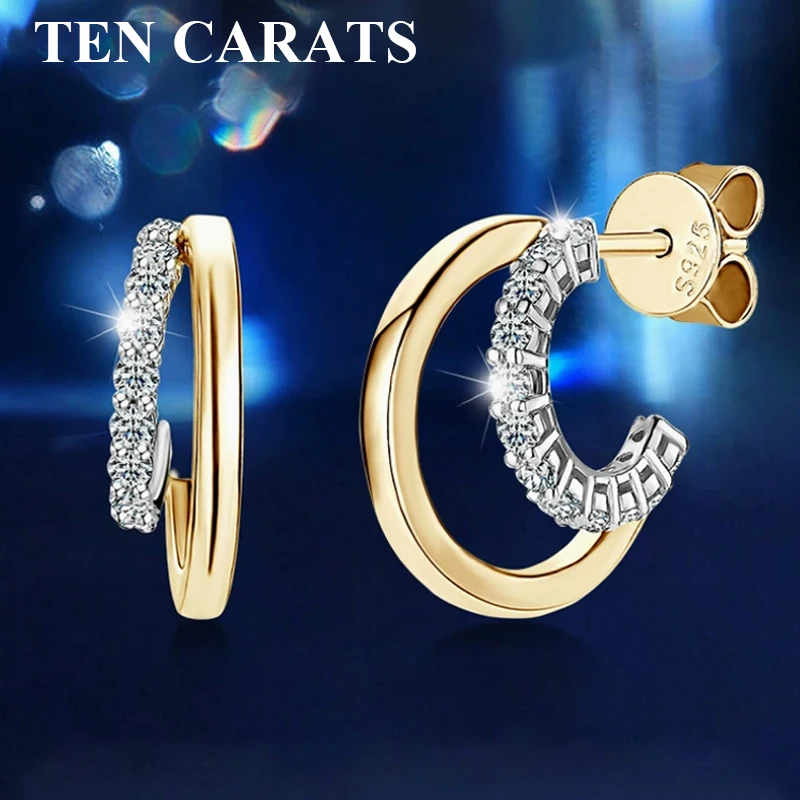 

TEN CARATS Роскошные серьги-кольца с муассанитом для женщин, стерлинговое серебро 925 пробы, круглая огранка, сверкающие висячие украшения, свадебный подарок