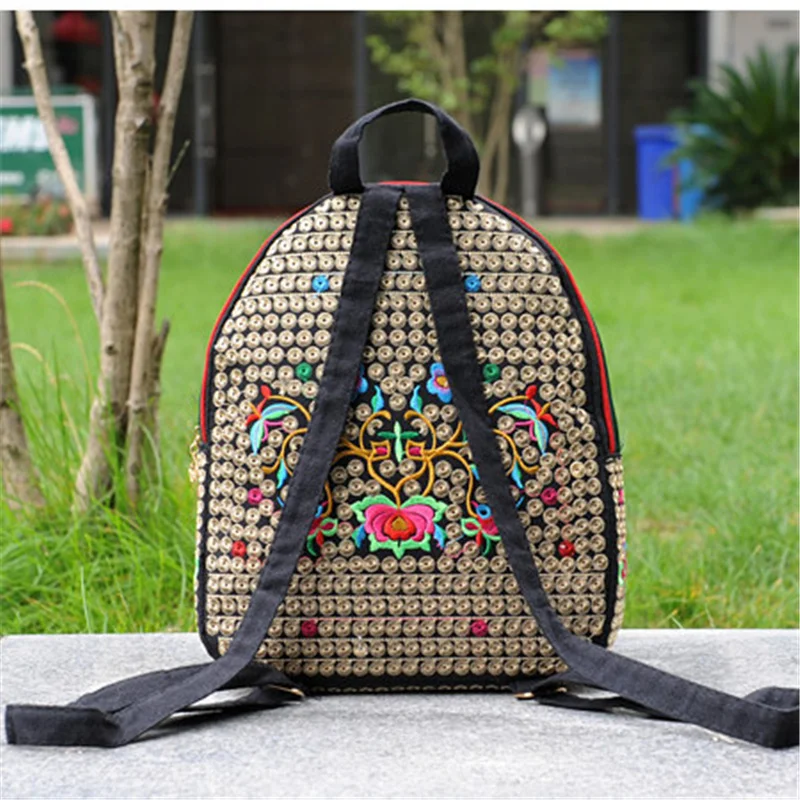 New National Embroidery Women Backpacks Nice Floral Prints Bohemian Lady Casual Backrack Top All-match Canvas Feature Backruck