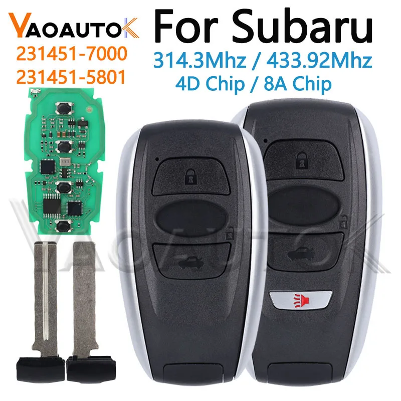 

Умный ключ-брелок для Subaru BRZ, Crosstrek, Forester, Impreza, Legacy, Outback, Ascent, STI, WRX, 314.3/433 МГц, чип ID4D/8A, 7000/5801