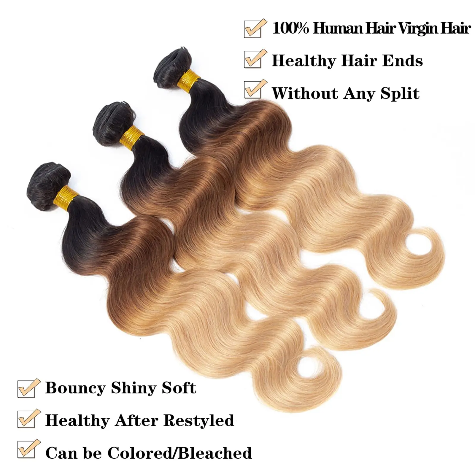 12A Grade Ombre Bundles Human Hair Ombre Body Wave 1/3/4 Bundles Human Hair 100% Unprocessed Virgin Brazilian  Human Hair Weave