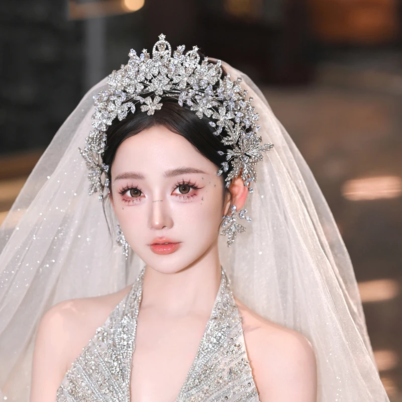

Роскошное свадебное платье, корона для волос, высококачественный двухслойный циркон, заколки принцессы с цветочным принтом, диадемы, головной убор королевы и принцессы