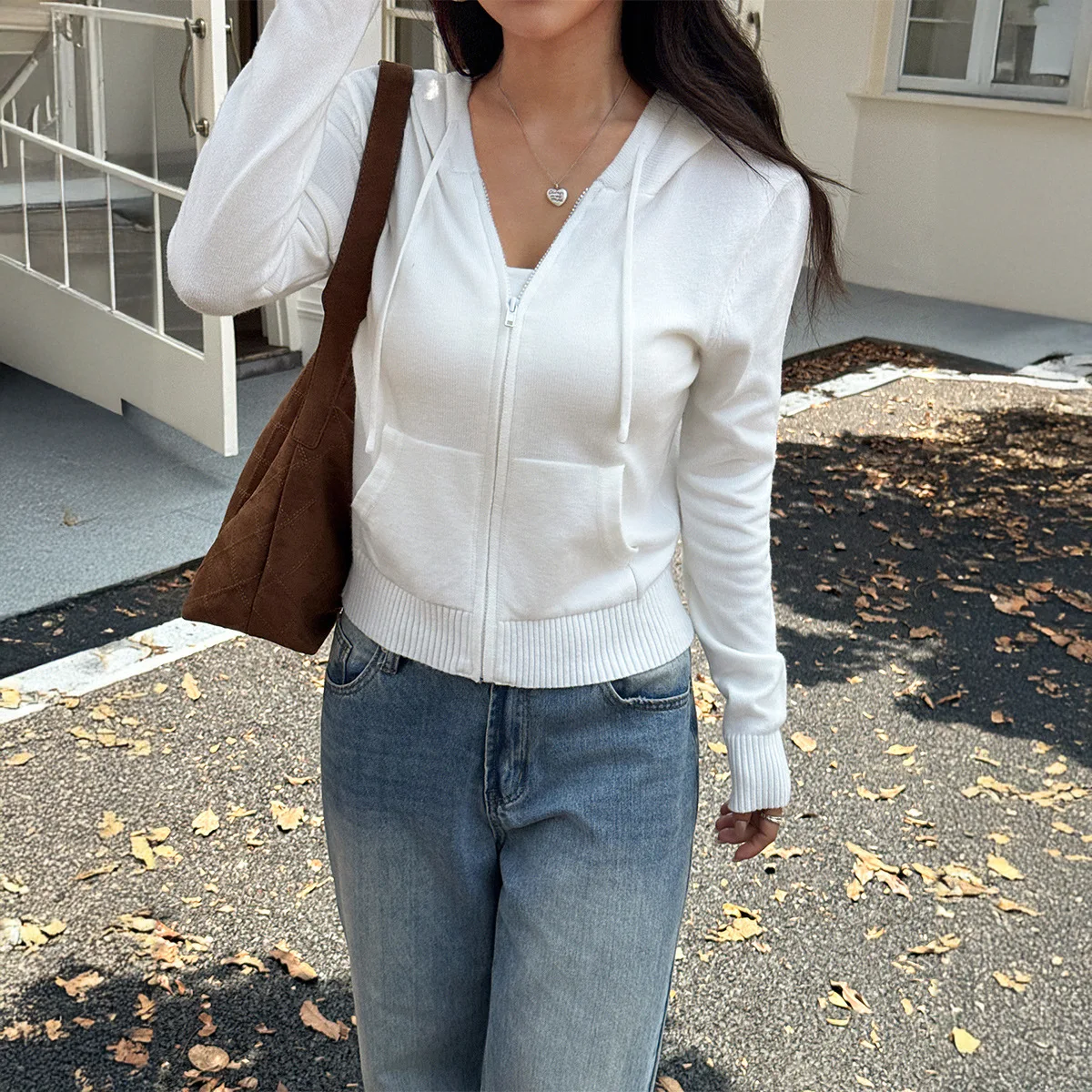 Women's Faion Dstring Zipper Color Coat Sweater Long Sve  Color Knitwear Spring 2026 Open Cardigan