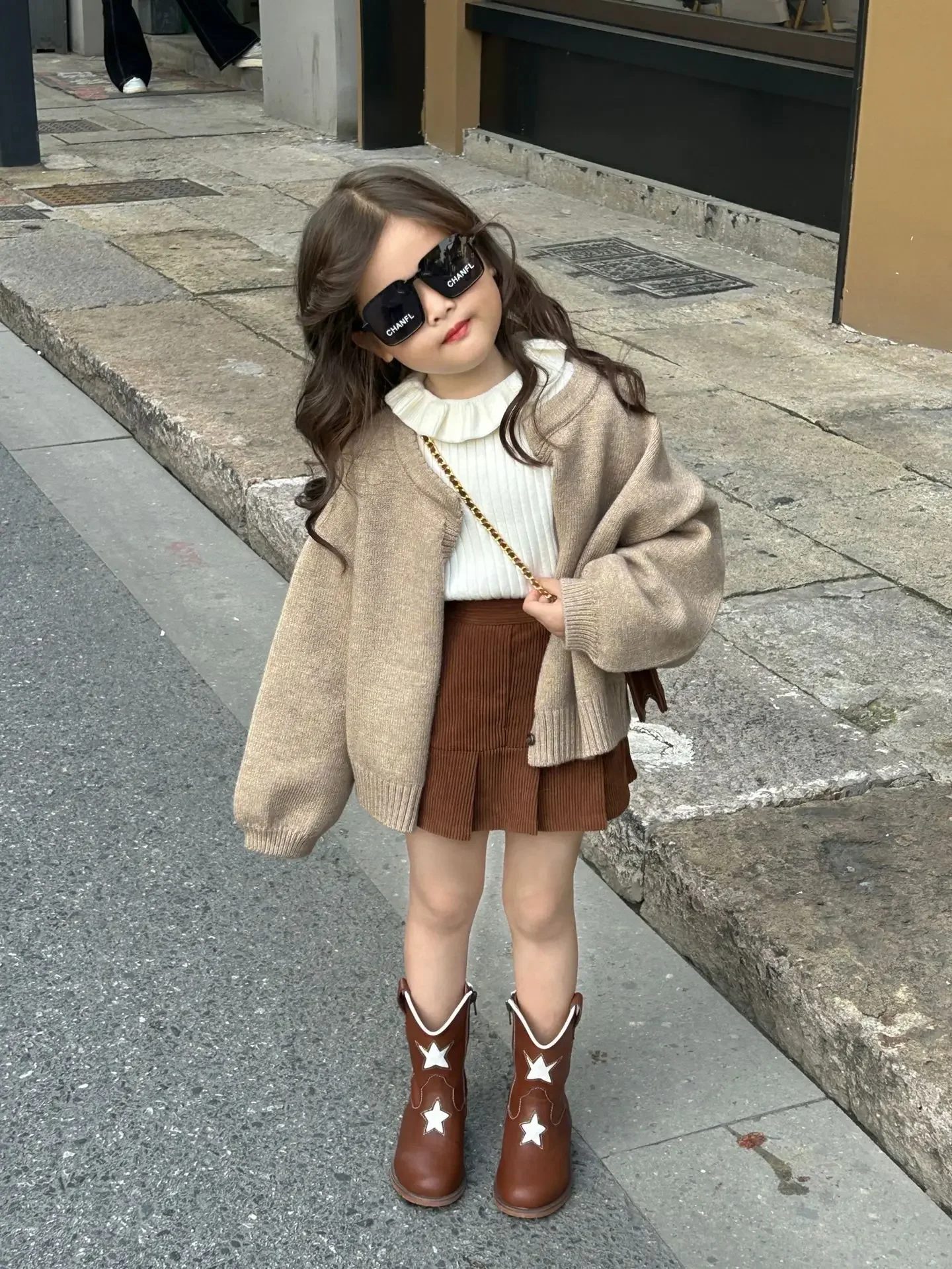 Baby Girls Sets Knitted Sweater Ruffled Collar Base Shirt Corduroy Solid Skirt 2024 Autumn New Korean Style Kids Two Piece Sets