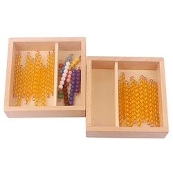 Jouets de perles mathématiques Montessori 10 pièces, barres de perles dorées et colorées 1-10 avec boîte en bois, jouet de comptage de planche de Seguin