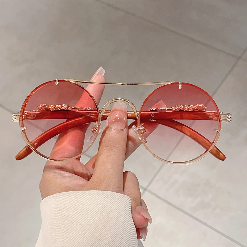KAMMPT Vintage Round Sunglasses 2024 New in Fashion Oversized Gradient Multi-color Shades Trendy Luxury Brand Design Sun Glasses