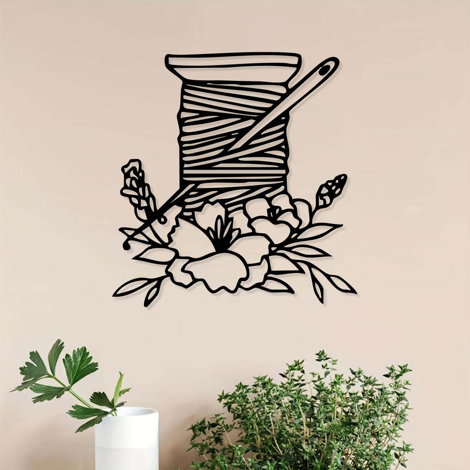 Thread Spool Floral Metal Wall Art Iron Sewing Sculpture Garden Hanging Mural Mother Day Thanksgiving Craft Lover Decor Gift