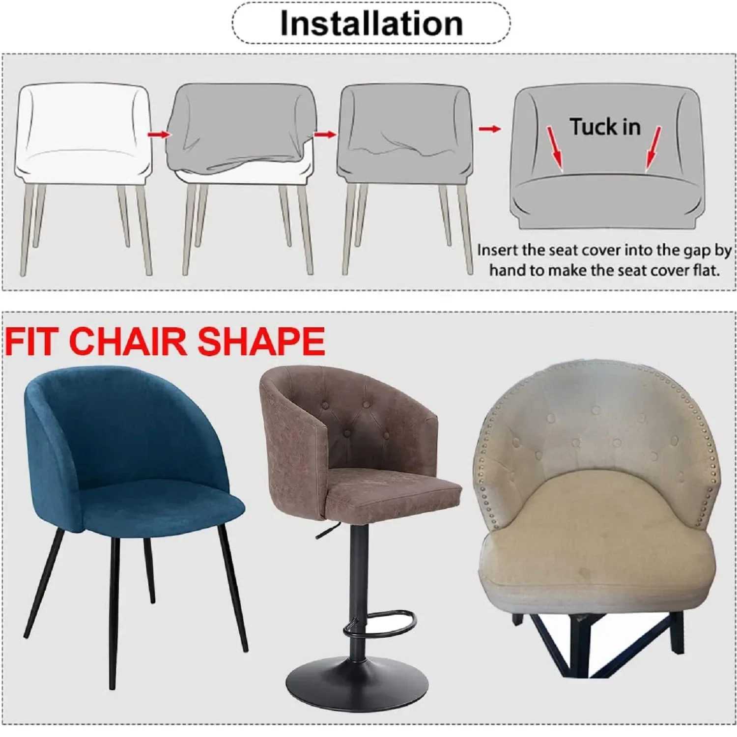 غطاء كرسي خلفي منحني مخملي قابل للتمدد مع قاعدة مرنة لغطاء كرسي الطعام الحديث لمنتصف القرن #3
