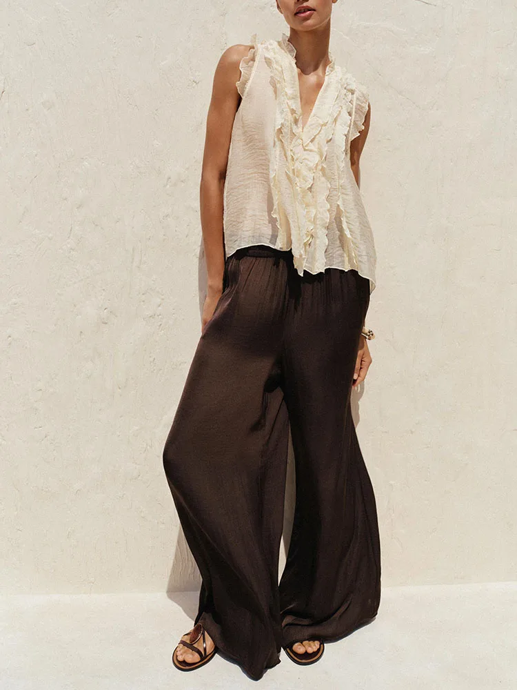 

Удобный декоративный полупрозрачный многослойный женский топ с v-образным вырезом, свободный крой, осеннее новое поступление 2025 г.