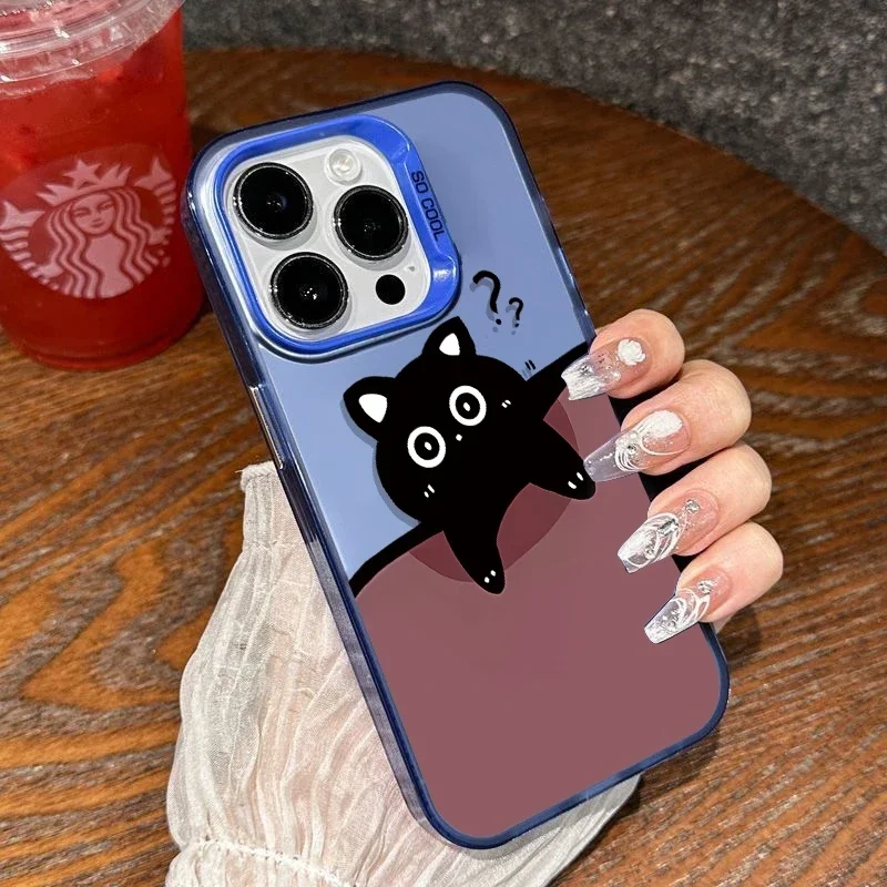 Funda para Teléfono con Diseño de Gato Negro para iPhone 17 Air 16 15 14 11 Pro 13 12 Mini XR 8 7, Carcasa Rígida Mate con Protección Contra Impactos