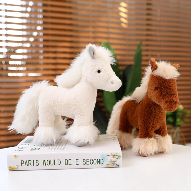 25-40cm Real Life Cute Horse Plush Doll Brown White Long-Haired Animal Horse Plush Toy Home Decoration Birthday Gift for Boys