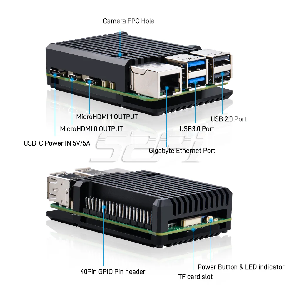 52Pi  Raspberry Pi 5 Aluminum Case with Built-in Heat Dissipation Column and Heatsinks