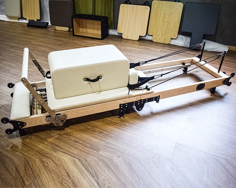 High End Foldable Core Bed Folding White Maple Wooden Pilates Reformer Wood Include Box and Jump Board