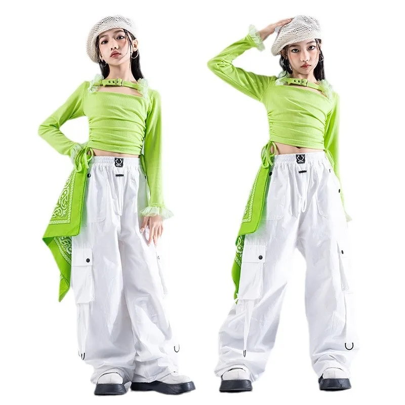 Hip Hop Girls K-pop Crop Top Street Dance Cargo Pants Tiered Skirts Kids Streetwear Child Jazz Costumes Cheerleader Clothes Sets