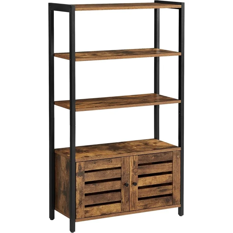 

LOWELL Bookshelf, Storage Cabinet with 3 Shelves and 2 Louvered Doors, Industrial Bookcase in Living Room, Study, Bedroom