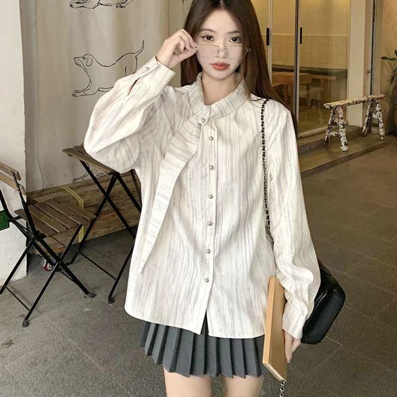 

New Autumn Shirt Design French Niche Striped Long-sleeved Shirt Top