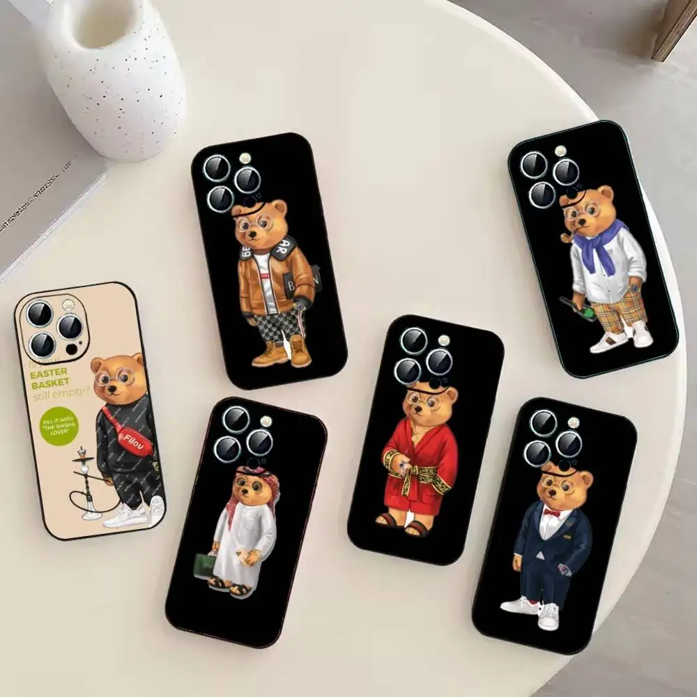 Funda de Teléfono Fashion B-Baron Filou B-Bear para iPhone 17, 16, 15, 14, 13, 12, 11 Plus, Pro Max, XS, Cubierta de Silicona Suave Negra