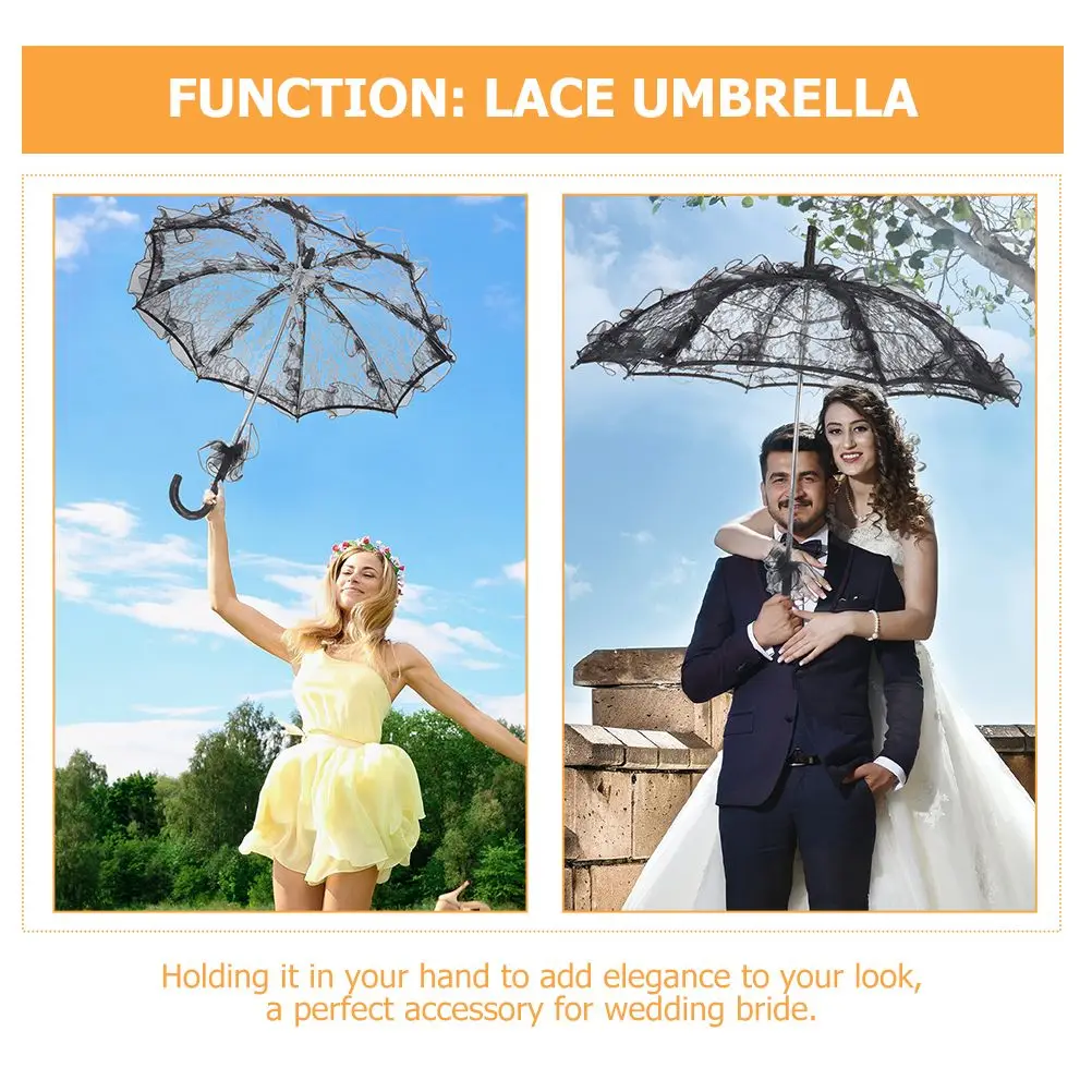 56Cm Black Lace Umbrella Props Smooth Edges Wedding Bride Decor Bridal Decorative Photo Props Party Beach Necessities Costume