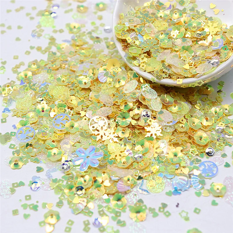 Multi Size Mix Color 1-10mm Glitter PVC Multi-Shape Glitter Glitter Glitter Sequin Sewing Wedding Craft Accessories 10/20g