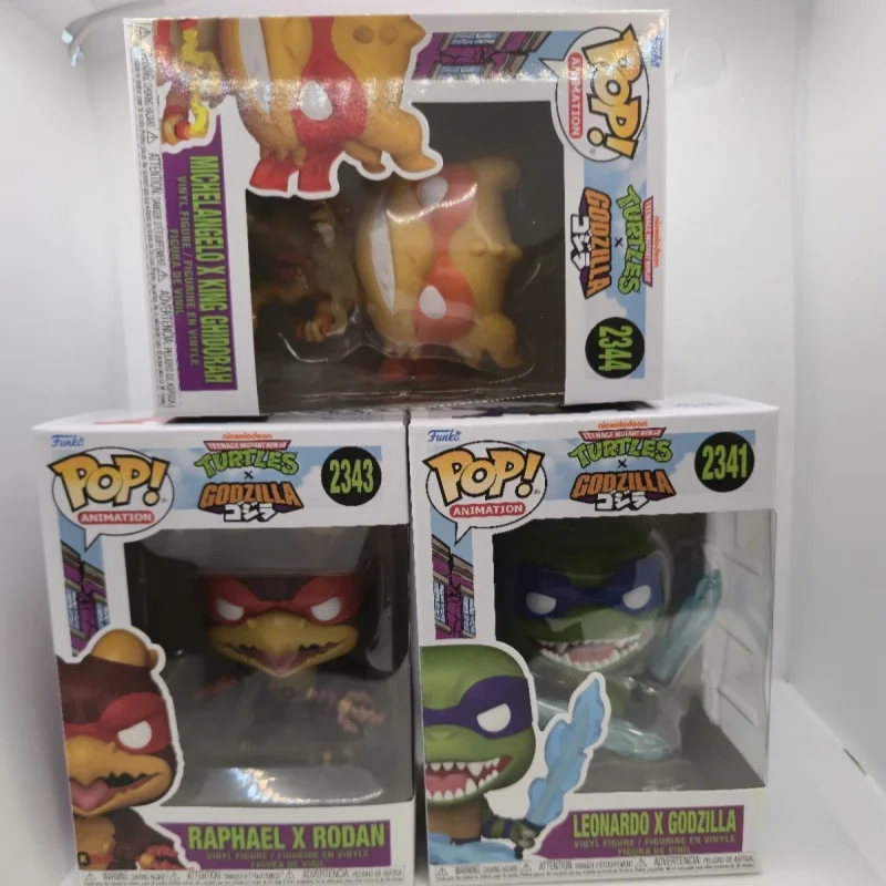 Tortugas Ninja Adolescentes Mutantes Oficiales y Originales # Figura de acción Funko Pop Leonardo X Godzilla 2342 # 2341 Juguetes de edición limitada para regalo