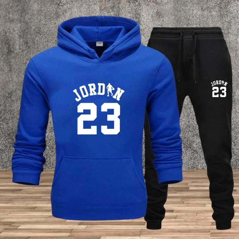 

Men's casual sportswear set, casual and fashionable long-sleeved O-neck T-shirt and sportswear pants, warm size 23 set