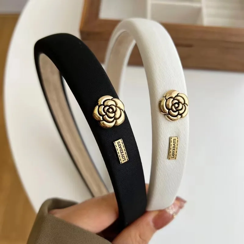 New Elegant Bezel Retro Women Headband Girls Black Camellia Hair Bands Hairband Hoop for Wedding Party Korean Hair Accessories