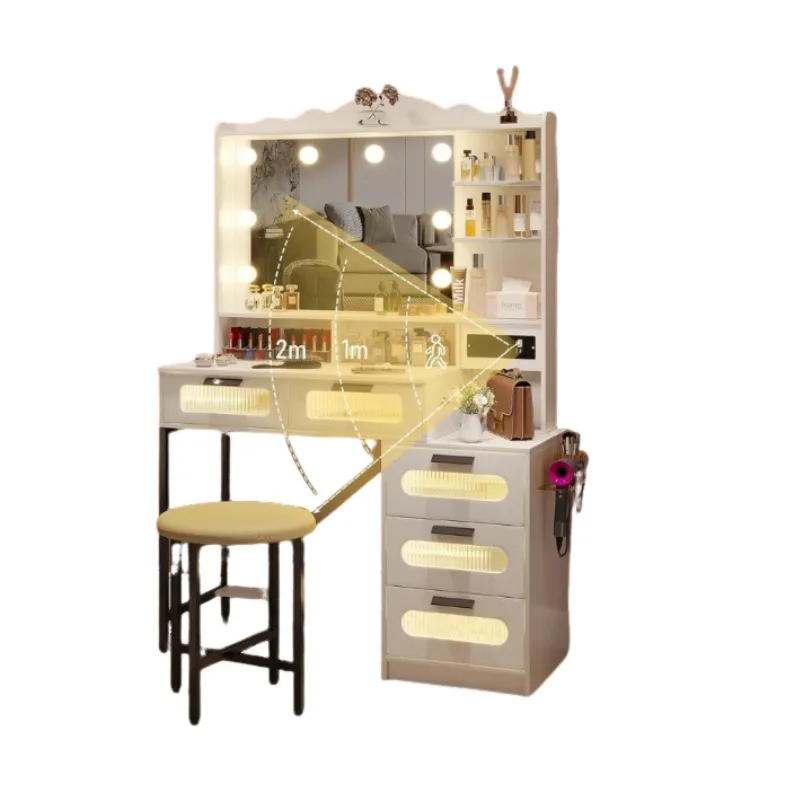 Modern simple storage white dresser shelf three-color dimming light dresser