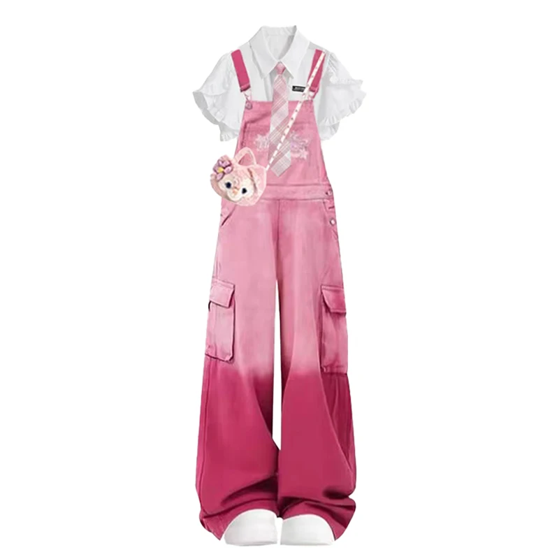 ستايل صيف 2025 الجديد: قميص بأكمام قصيرة وبنطلون عالي الخصر متين وعصري، طقم أنيق من قطعتين للشابات