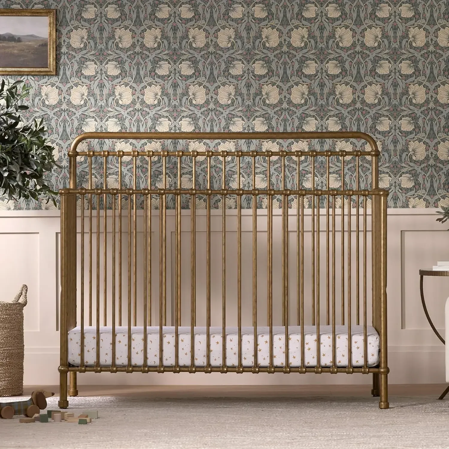 NAMESAKE Winston 4-in-1 Convertible Metal Crib in Vintage Gold, Greenguard Gold Certified