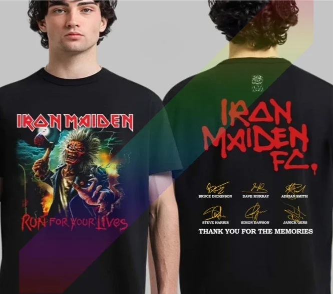 

T-Shirt for Men Vintage 100% Cotton Tees Round Collar Short Sleeve T Shirt Iron-Maideng band 2025 Clothes