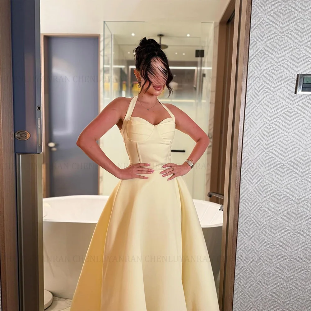 فستان سهرة رسمي من MOLISA مخصص برقبة رسن وطيات بسيطة وأنيقة للنساء بدون أكمام على شكل حرف A بطول الكاحل