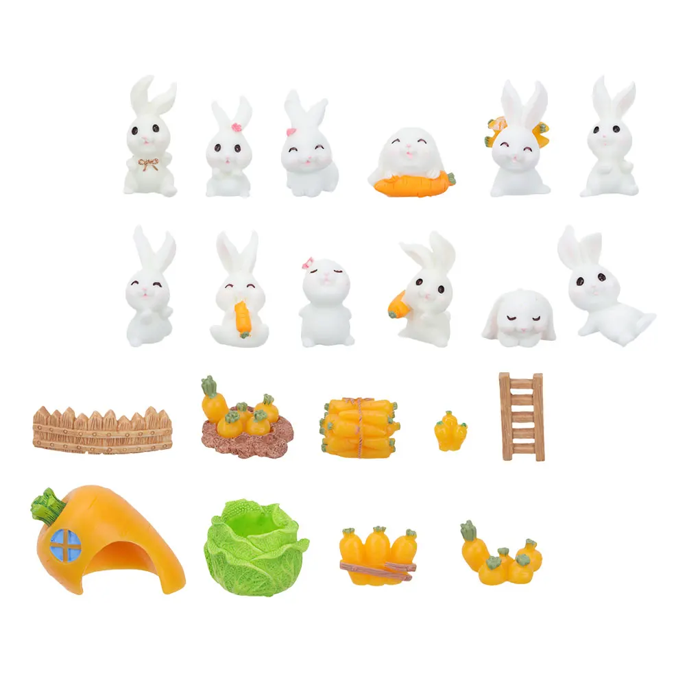 

21Pcs Resin Miniature Rabbit Adornment Micro Landscape Ornament Long Term Use Touched Comfortable Bonsai Decor Scene