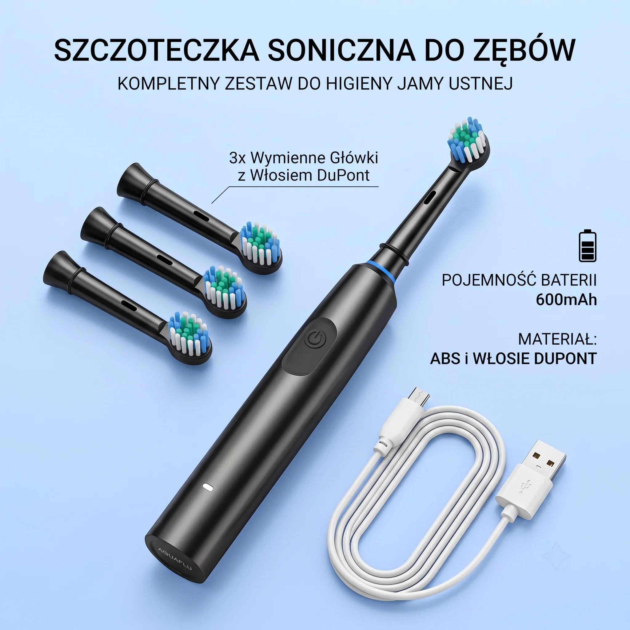 Akumulatorowa obrotowa szczoteczka elektryczna do czyszczenia jamy ustnej z 4 wymiennymi główkami, timerem na 2 minuty, szczoteczka do głębokiego czyszczenia.