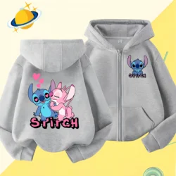 New Stitch Zipper Hoodies Girls Sweatshirt Autumn And Winter Long Sleeve Harajuku Pullovers Disney Stich Casual Hooded Tops