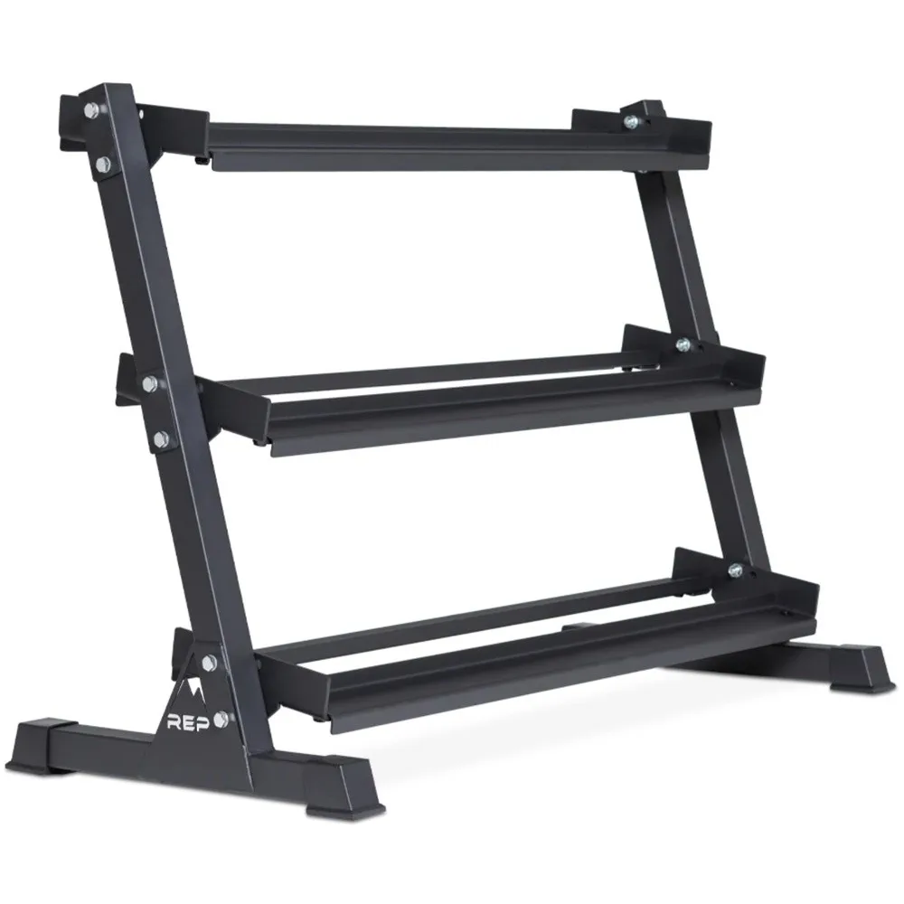 Fitness Dumbbell Rack 3 Tier Fits 5 50 lb Sets Metallic Black