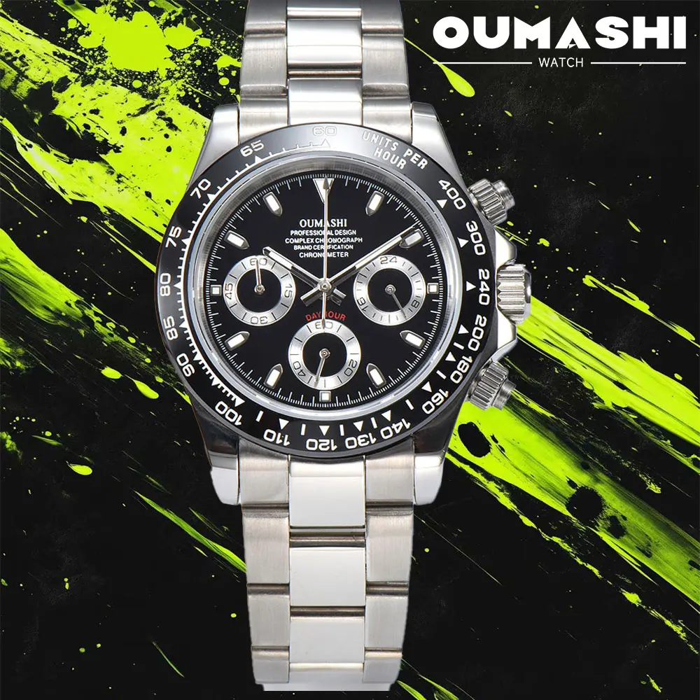 

39mm men's watch with VK63 movement sapphire glass stainless steel strap business men's custom watch 10Bar water resistance