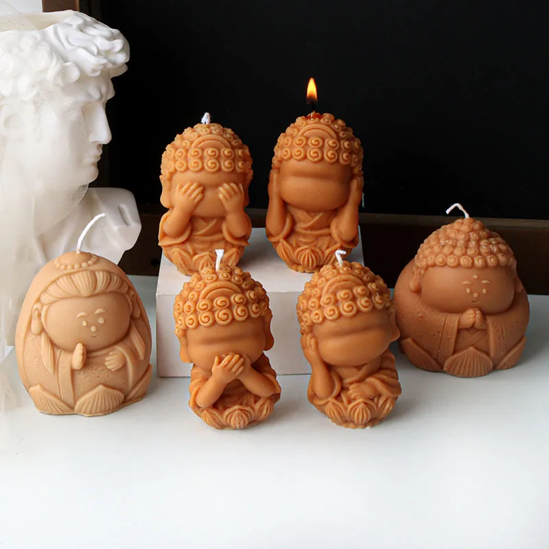 

3D Cartoon Faceless Buddha Candle Silicone Mold Handmade Cute Sakyamuni Portrait Scented Candle Plaster Soy Wax Mould Home Decor