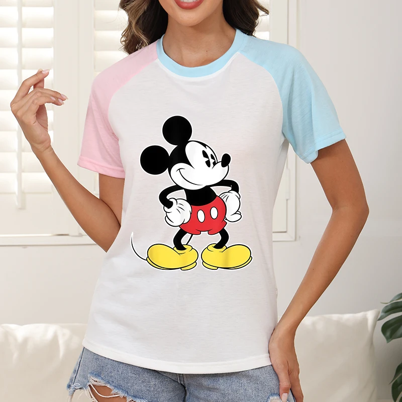 

Brands Women's T-Shirts Short Sleeve Top Clothing Disney Mickey Mouse Cartoon Ladies Large Size Summer Clothes Trends 2025 New