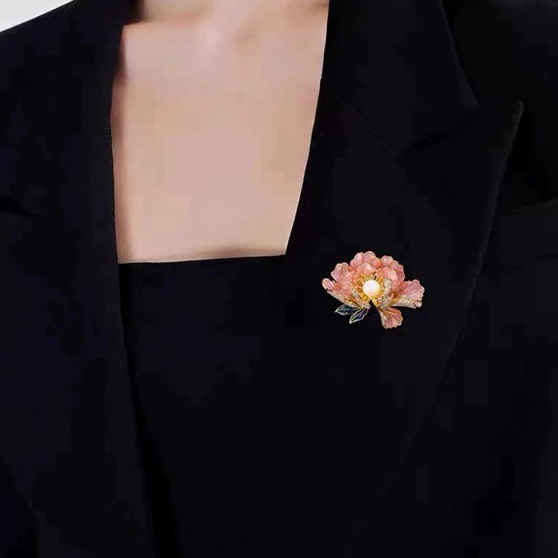 Elegant Peony Studded Rhinestone Brooches For Women Girls Delicate Pink Blue Flower Pearl Brooch Pins Party Jewelry Gifts image 2