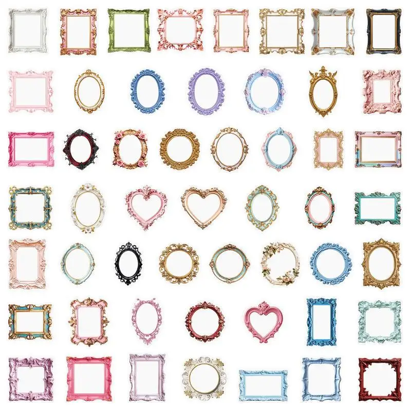 50-Pack Transparent Vintage PET Photo Frame Stickers Waterproof Decorative Decals For Water Bottles Guitars Notebooks Stationer