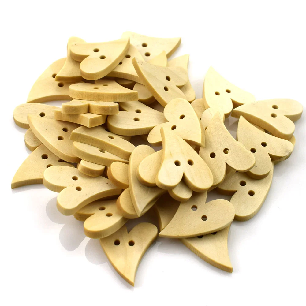 50PCS 20x25mm Wholesale Natural Wooden Buttons Heart Shape Scrapbooking Sewing Accessories DIY Craft 2-Holes Wood Button