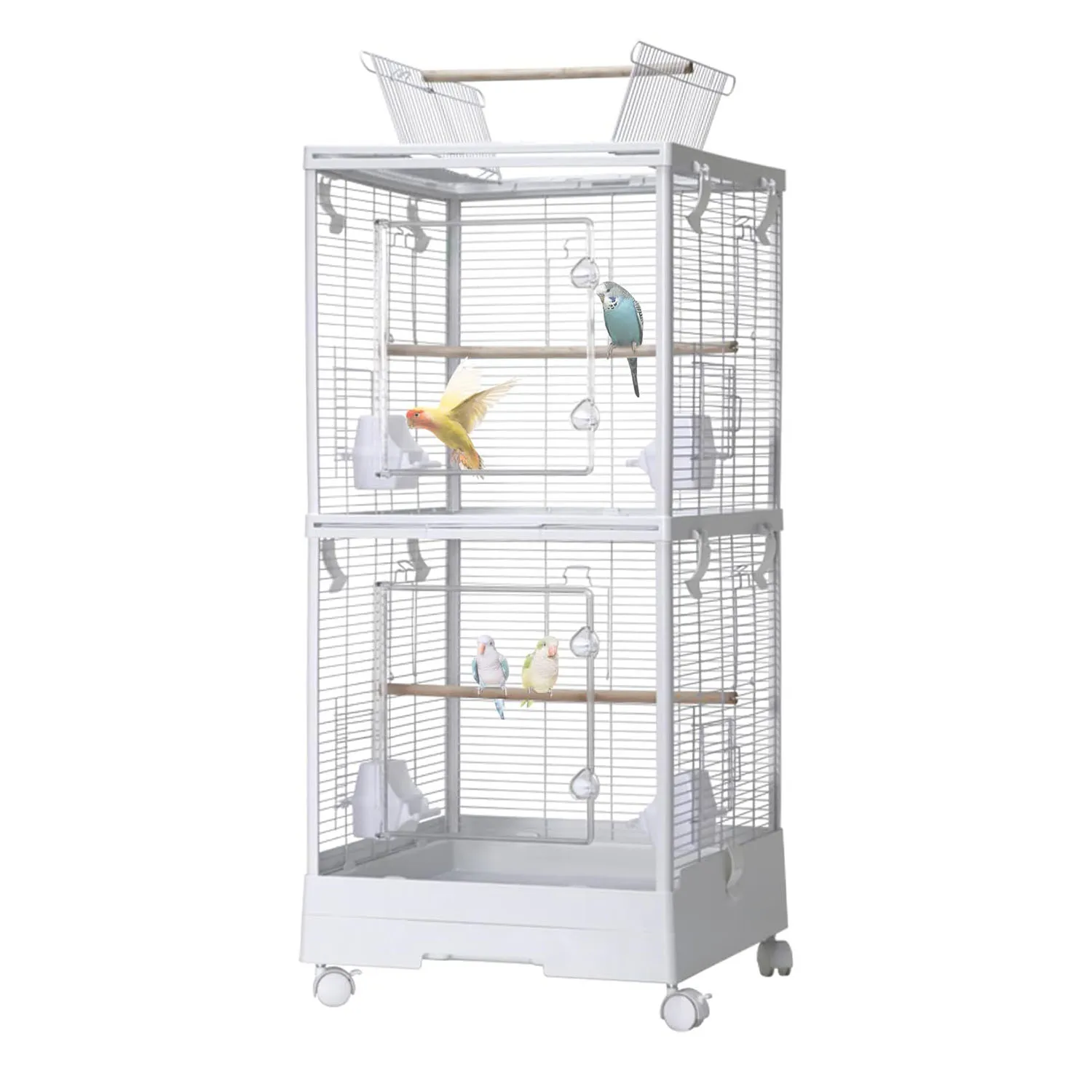 Flight Bird Cage Bird Double Cage with Rolling Stand & Wheels for Parrot