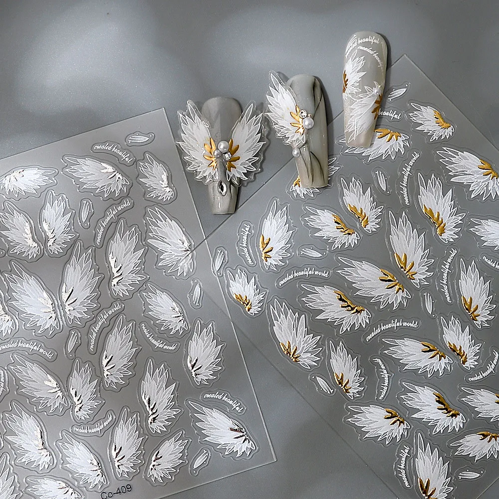 Bronzing Angel Wings Nail Art Sticker Gold Silver 5D Nail Art Sticker White Dreamy Wings Nail Decals Slider for Manicure Decor