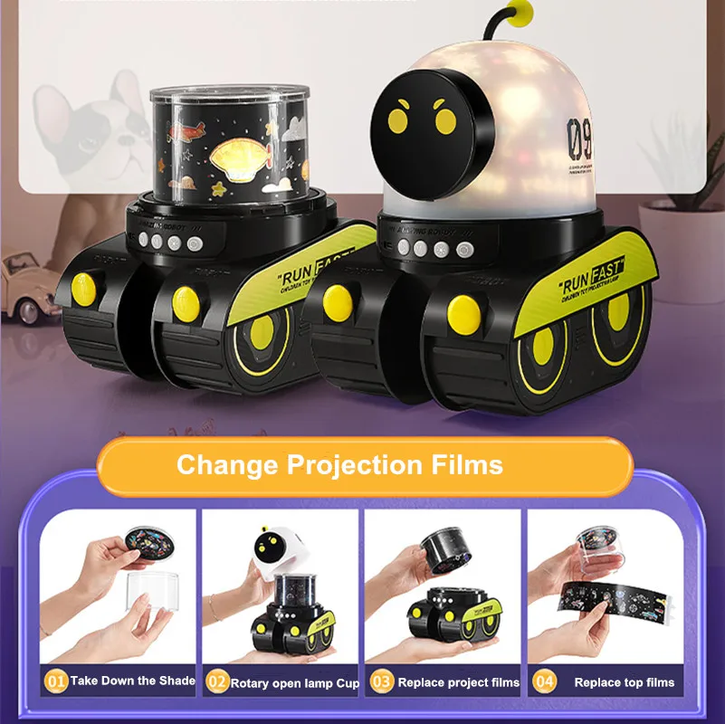 Kinderen Favoriete Cadeau Cartoon Robot Auto Projectie Lamp Dromerig Sterrenuniversum Dier Vakantie Projector Nachtlampje Met Bt Speaker